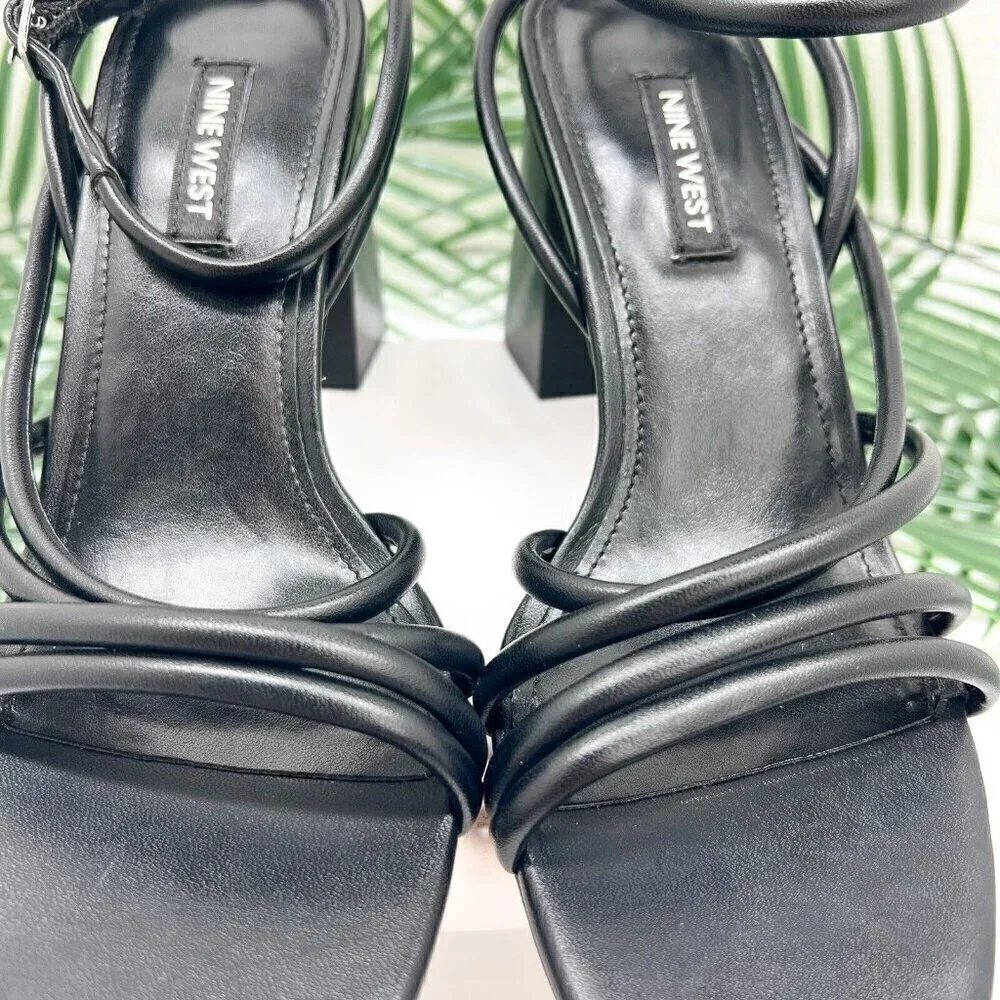 Nine West Black Yeap3 Strappy Ankle Sandals Size 5.5M Open Toe 3.25